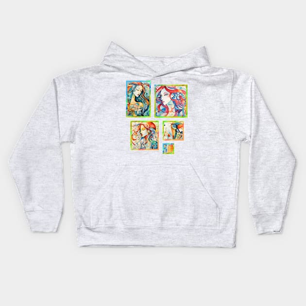 Abstract Mermaid Paintings, female, Beauty, beautiful face Kids Hoodie by fachtali